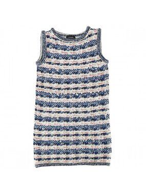 Chanel Dress Tweed Sleeveless 36 Blue White Rayon Cotton
